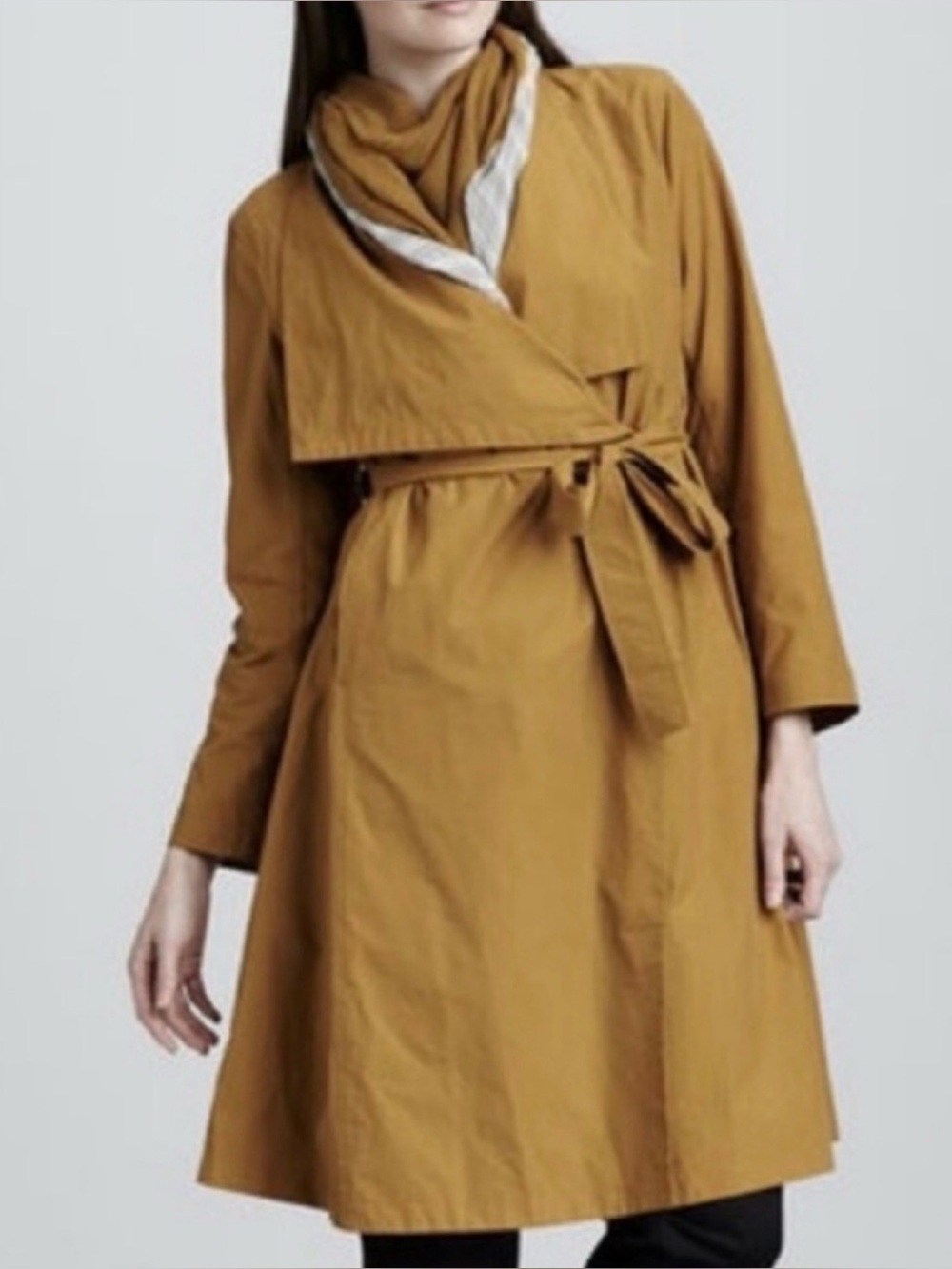 Eileen Fisher Petite Belted Draped Trench Coat Size PS